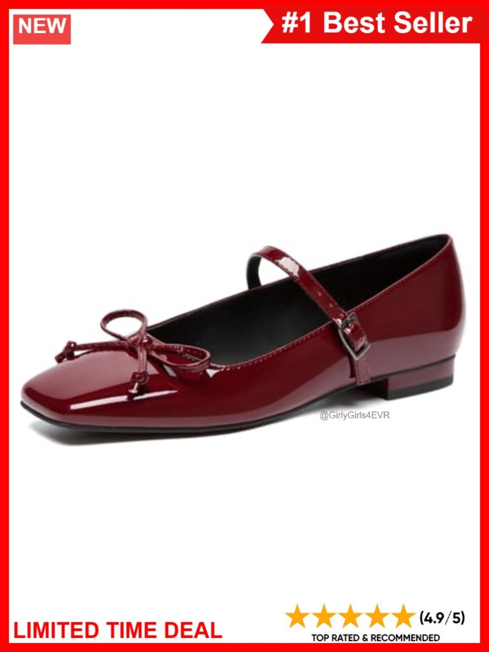 Square Toe Mary Jane Ballet Flats Bowknot Slip Resistant Dress Shoes